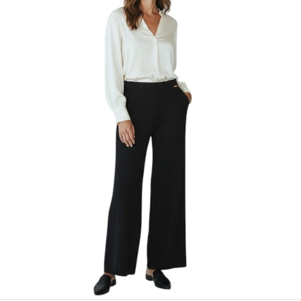 ST JOHN SPORT Wool Blend Wide Knit Pant Women S Black Versatile WhimsyGoth Y2K